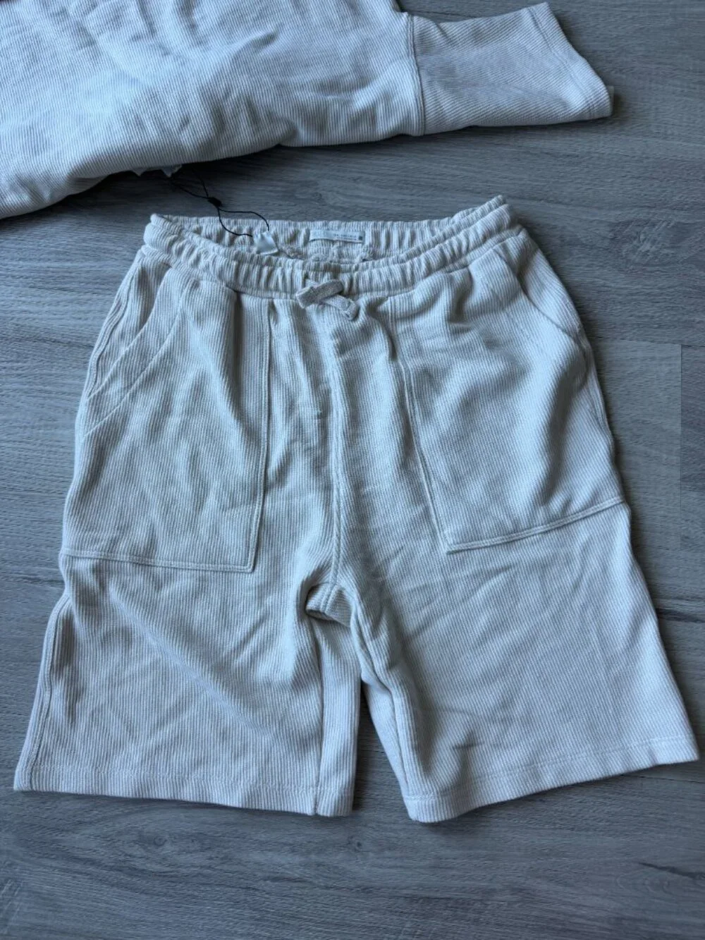ZARA Waffle Knit Matching Set NWT Cream Pocket Tee & Shorts Size 11-12Y